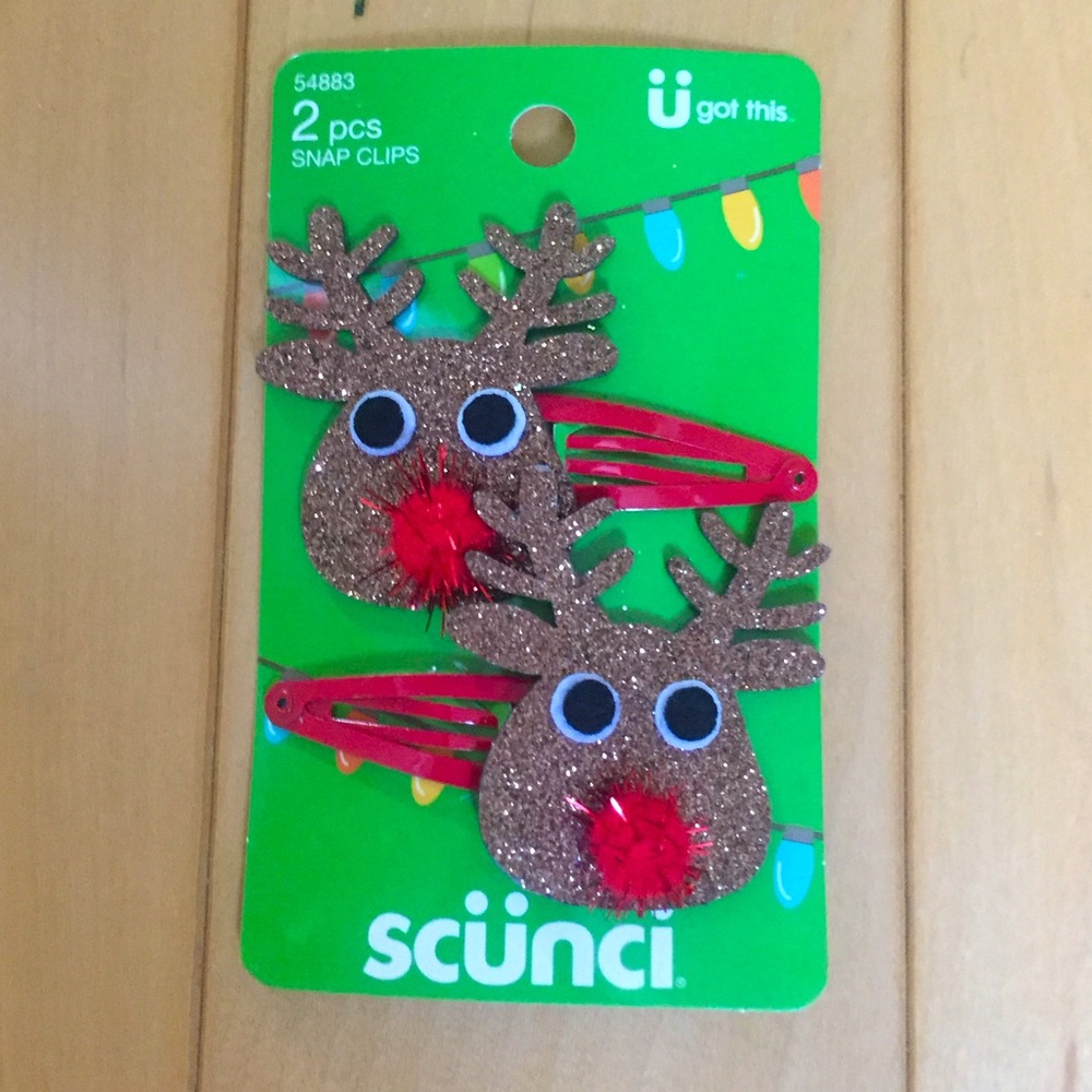Glittery Brown Reindeer Hair Clips (2). NWT